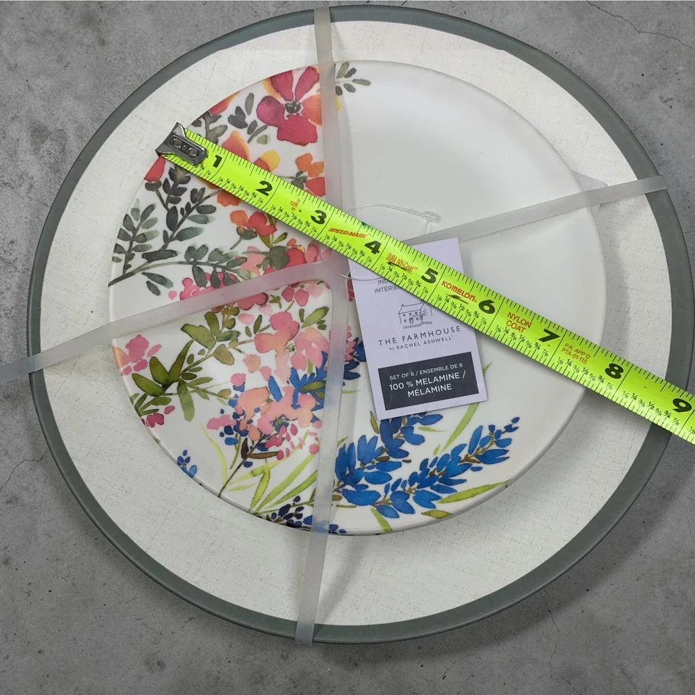 NEW Rachel Ashwell The Farmhouse Melamine Plate Set 8 Wildflower Shabby Chic NWT